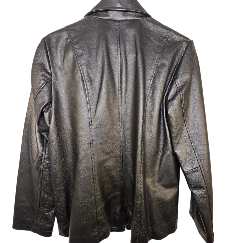 Dialogue Black Leather Zip-Up Jacket – Size M - Bikercore Y2K Style - Picture 11 of 17